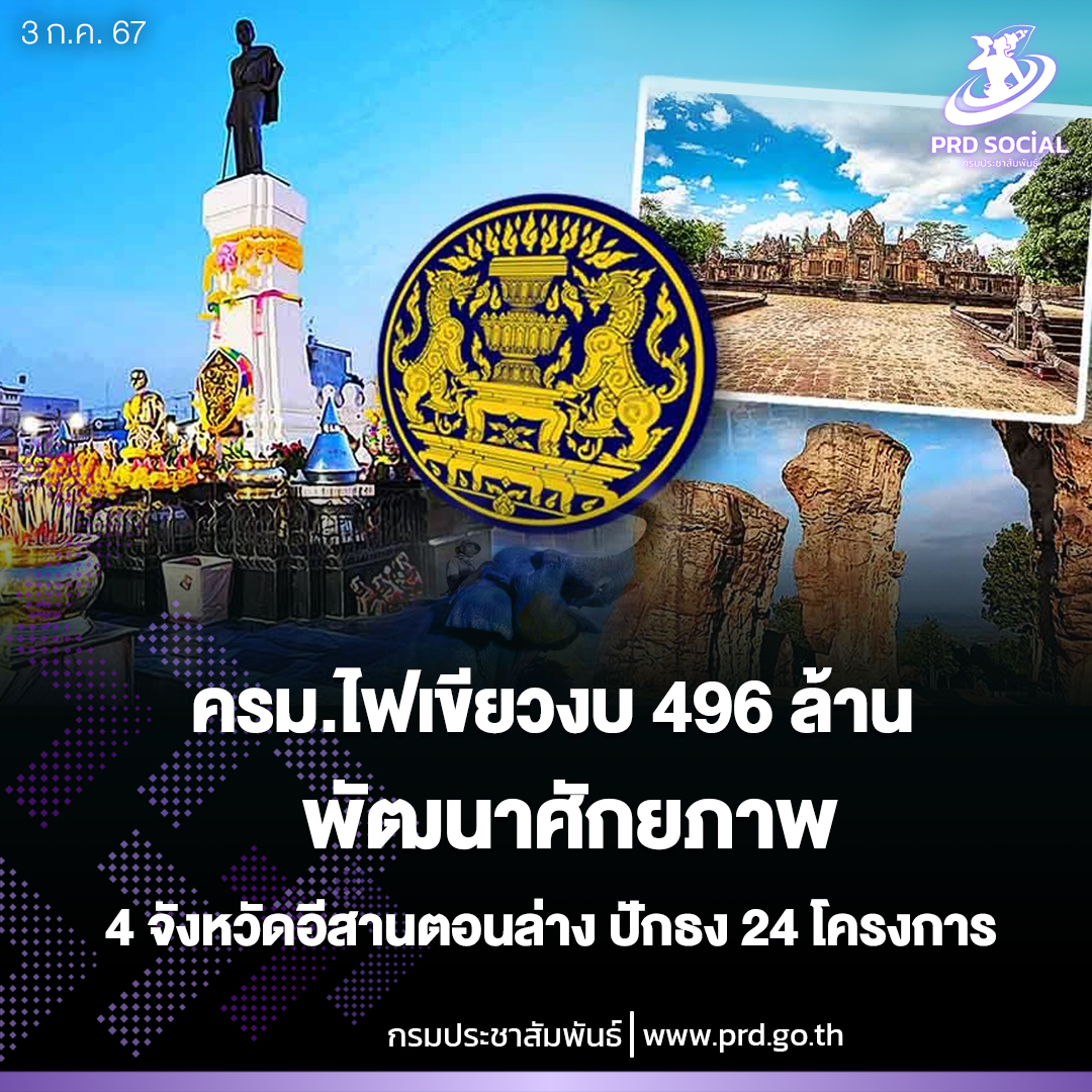 ครม.ไฟเขียวงบ 496 ล้าน พัฒนาศักยภาพ 4 จังหวัดอีสานตอนล่าง ปักธง 24 โครงการ