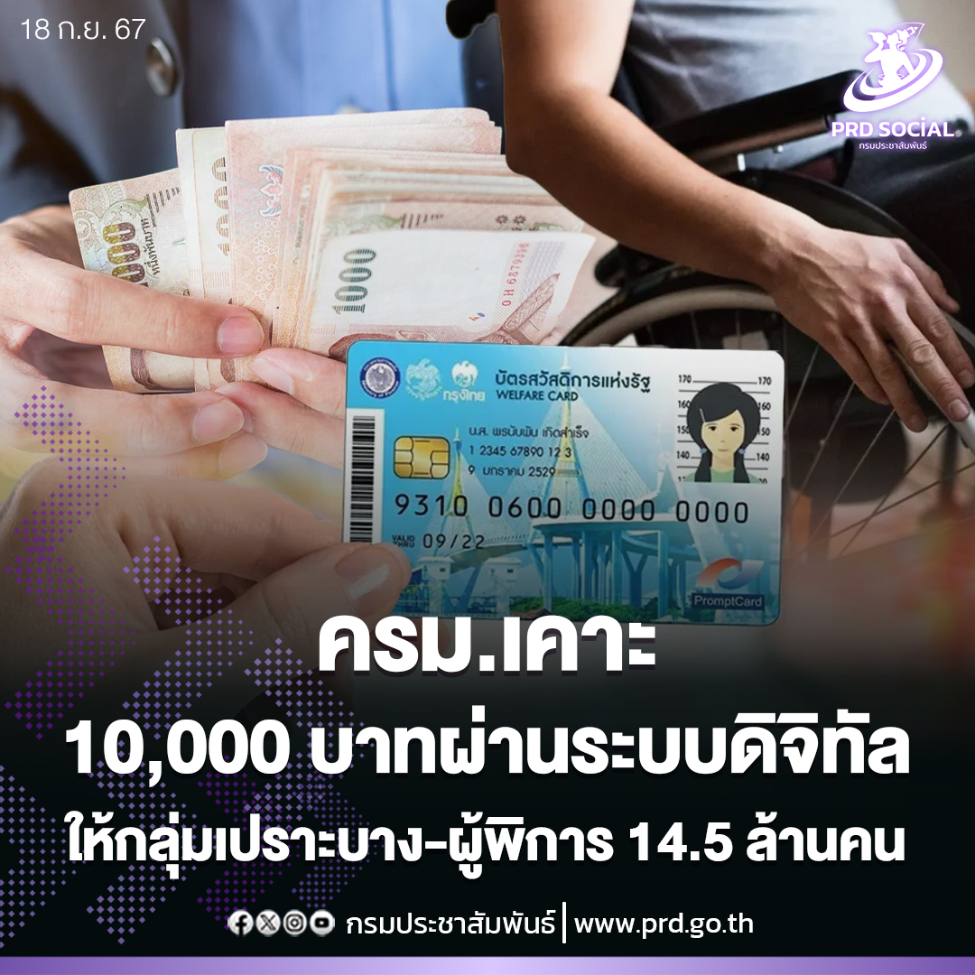 ครม. เคาะ 10,000 บาทผ่านระบบดิจิทัลให้กลุ่มเปราะบาง - ผู้พิการ 14.5 ล้านคน