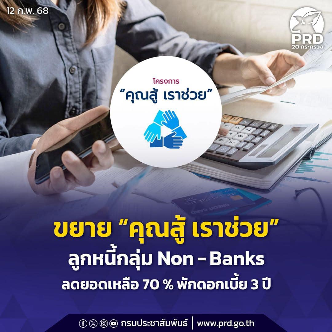 ครม. เห็นชอบขยายผลโครงการ &ldquo;คุณสู้ เราช่วย&rdquo; ลูกหนี้กลุ่ม Non - Banks ลดยอดเหลือร้อยละ 70 พักดอกเบี้ย 3 ปี