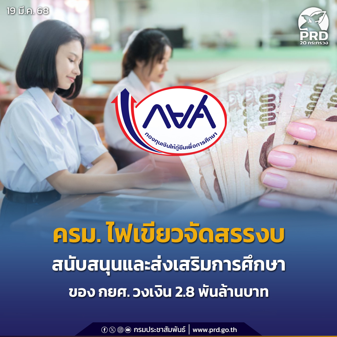 ครม. ไฟเขียวจัดสรรงบประมาณ ปี 2568 (งบกลาง) สนับสนุนและส่งเสริมการศึกษาของ กยศ. วงเงิน 2.8 พันล้านบาท