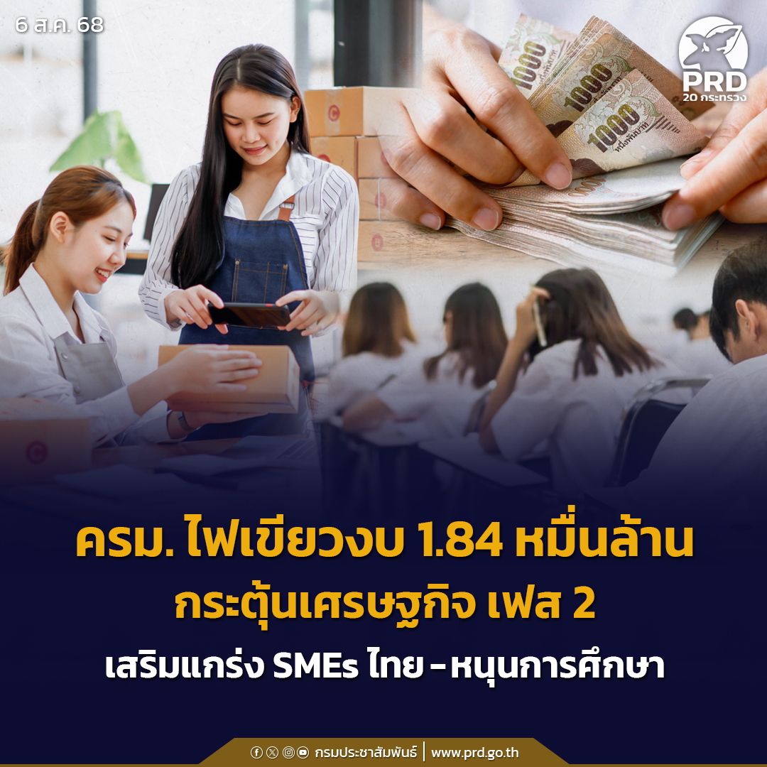 ครม. ไฟเขียวงบ 1.84 หมื่นล้าน กระตุ้นเศรษฐกิจ เฟส 2 เสริมแกร่ง SMEs  ไทย - หนุนการศึกษา