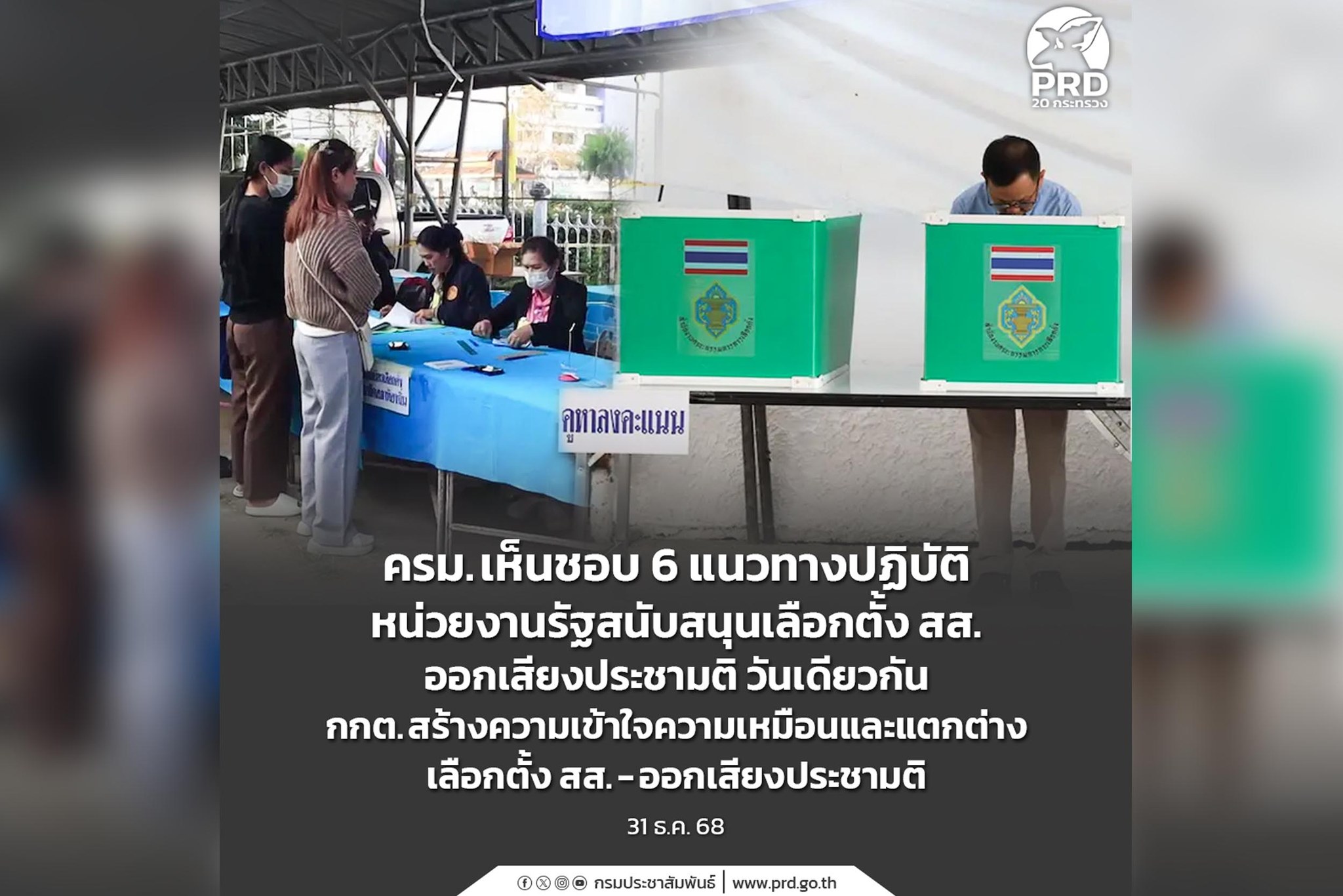 ครม. เห็นชอบ 6 แนวทางปฏิบัติ หน่วยงานรัฐสนับสนุนเลือกตั้ง สส. - ออกเสียงประชามติ วันเดียวกัน กกต. สร้างความเข้าใจความเหมือนและแตกต่าง เลือกตั้ง สส. - ออกเสียงประชามติ