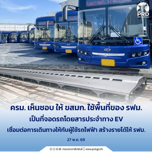 ครม. เห็นชอบให้ ขสมก. ใช้พื้นที่ของ รฟม. เป็นที่จอดรถโดยสารประจำทาง EV เชื่อมต่อการเดินทางให้กับผู้ใช้รถไฟฟ้า สร้างรายได้ให้ รฟม.