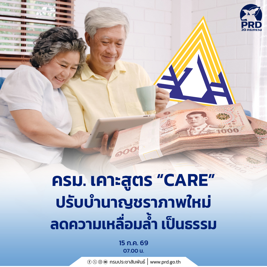 ครม. เคาะสูตร &ldquo;CARE&rdquo; ปรับบำนาญชราภาพใหม่ ลดความเหลื่อมล้ำ เป็นธรรม