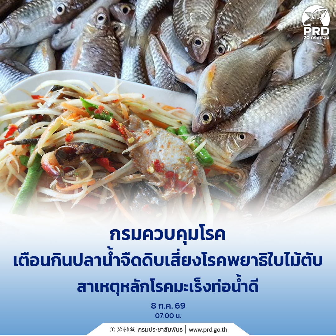  กรมควบคุมโรคเตือน กินปลาน้ำจืดดิบเสี่ยงโรคพยาธิใบไม้ตับ สาเหตุสำคัญของโรคมะเร็งท่อน้ำดี