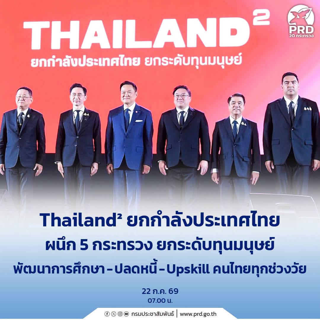 Thailand&sup2; ยกกำลังประเทศไทย ผนึก 5 กระทรวง ยกระดับทุนมนุษย์ พัฒนาการศึกษา-ปลดหนี้-Upskill คนไทยทุกช่วงวัย